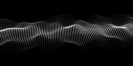Digital halftone wave with dots on the dark background. The futuristic abstract structure of network connection. Big data visualization. vector illustration.のイラスト素材