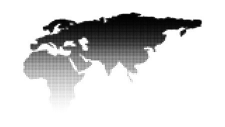 Set of geometric dots with halftone effect. Pattern in the form of Africa, Europe and Asia. Abstract elements isolated on white background. vector illustration.のイラスト素材