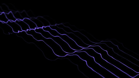 3D rendering of abstract digital waves with depth of field and bokehの写真素材
