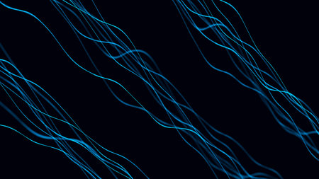 Blue abstract wavy lines on dark background. 3d render illustration