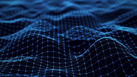 Network connection style technology. Abstract wavy landscape backdrop. Digital modern texture or...