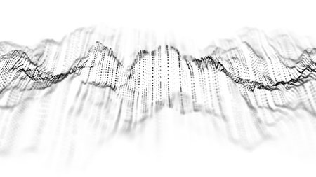 Futuristic white halftone wave background. The abstract structure of network connection. Big data visualization. 3D rendering.の写真素材