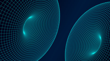 Two abstract textures of frame wormhole. 3D futuristic grid portal hole or donut background. For...