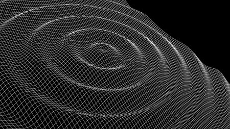 Black vibration and sound wave. Circle pulse wave with points and particles on the dark background. Big data visualization. Vector illustrations.のイラスト素材