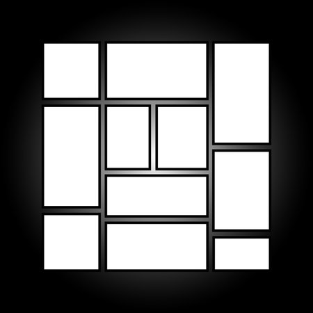 White and black 3d cartoon square frame collage with empty spaces on a gradient background. Templates for photo, decor and interior. Vector illustration.のイラスト素材