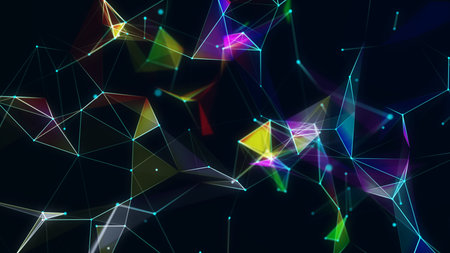 Colorful network connection background. Abstract texture with points, triangles and lines. Big data...