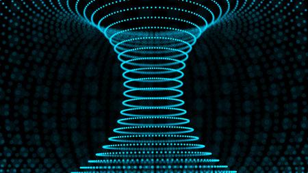 Futuristic digital blue warmhole frame tunnel. 3D hole line grid portal background. For website and banner design. Big data visualization. 3d rendering.の写真素材