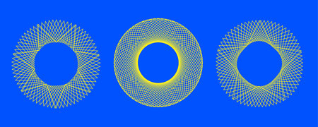 Set of 3D twisted yellow spirals. Geometry tunnel with lines. Abstract style technology. Vector...