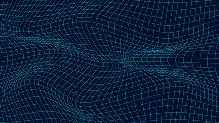 Curved grid texture or background. 3d distorted wave pattern with the optical illusion. Big data visualization. Vector illustrations.のイラスト素材