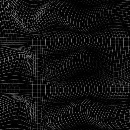 Digital curved gradient grid texture with lines. 3d wave pattern with the effect of illusion. Style abstract background. Big data visualization. Vector illustrations.のイラスト素材