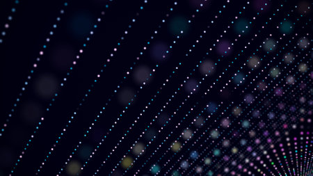 Digital style texture of dots. Futuristic background. Particle pattern or broken backdrop. Big data visualization. 3D rendering.の写真素材