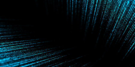 Digital blue matrix texture made of dots. Futuristic pattern background. Big data visualization. 3D...