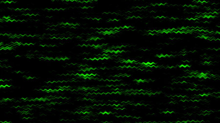 Distorted waves, particles and lines. Green texture background. For game screens, web-sites,...