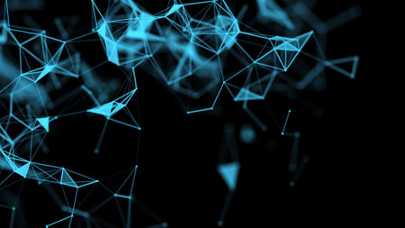Network technology connection wallpaper. Abstract background with triangles and lines. Digital futuristic texture backdrop. Big data visualization. 3D rendering.の写真素材