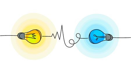 Brainstorming. Vector light bulb icons with concept of idea. Struggle of opposites.のイラスト素材