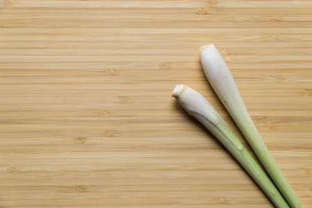 Lemon grass on wooden board