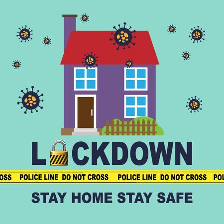 Illustration Lock down Stay At Home vector for your website or social media needsのイラスト素材