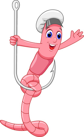 Cute worm cartoon on the hookのイラスト素材