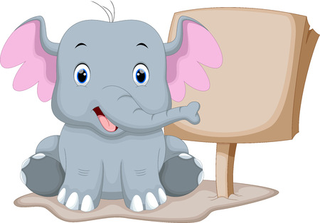 Cute baby elephant cartoon with a blank signのイラスト素材