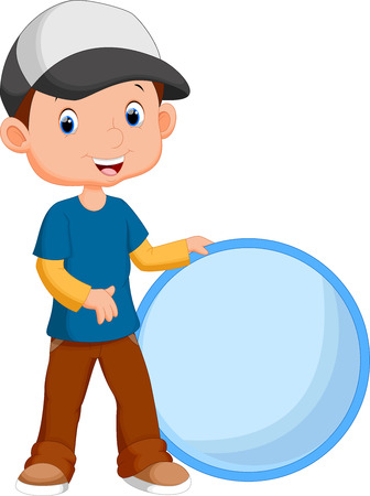 Cute boy holding a circleのイラスト素材