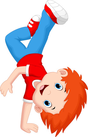 Cartoon boy standing on his handsのイラスト素材