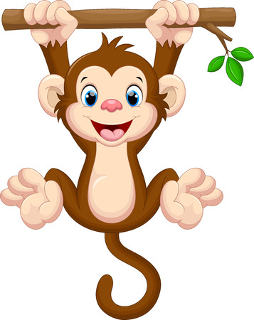 Cute baby monkey hanging on treeのイラスト素材
