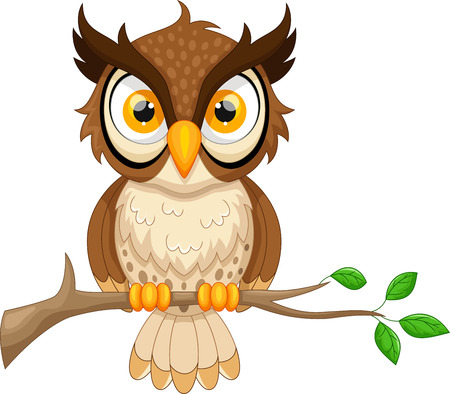 Cartoon owl sitting on tree branchのイラスト素材