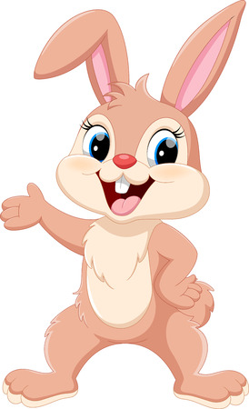 Cute rabbit cartoon waving handのイラスト素材