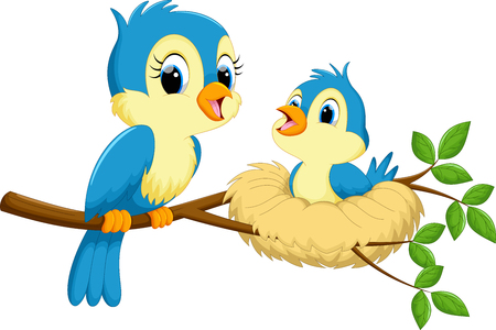 Mother bird with babiesのイラスト素材