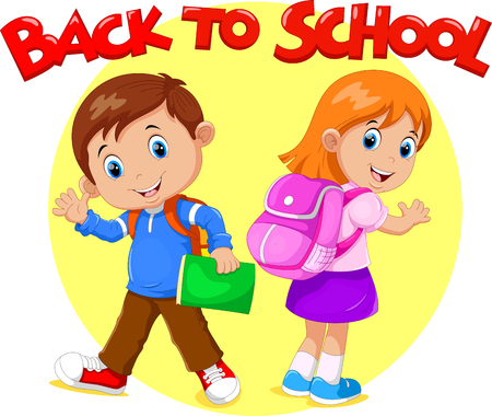Vector illustration of boy and girl are going to Schoolのイラスト素材