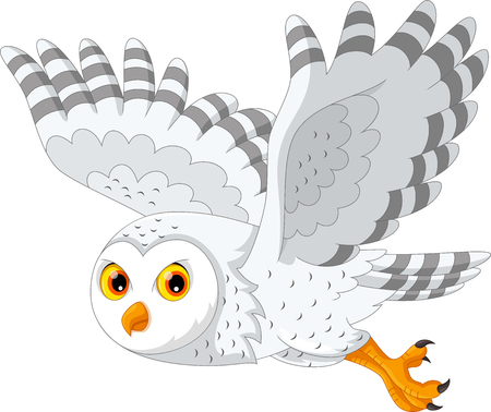Vector illustration of cartoon snowy owl flying isolated on white backgroundのイラスト素材