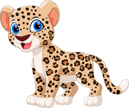 Cute leopard cartoon sitting isolated on white backgroundのイラスト素材