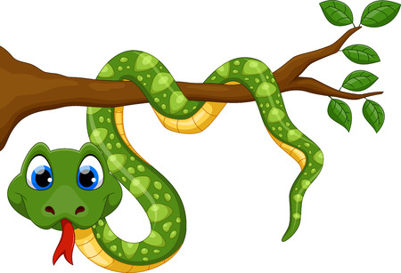 Cute cartoon snake on branchのイラスト素材