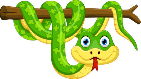 Cute cartoon snake on branchのイラスト素材