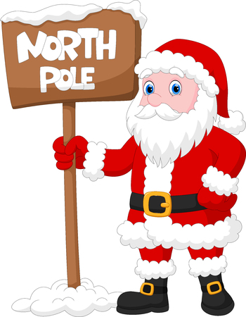 Cute Santa Claus with a sign that reads the north poleのイラスト素材