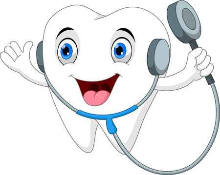 Tooth with stethoscope cartoon on white backgroundのイラスト素材