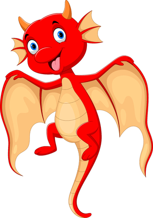 Vector illustration of Cute flying red dragon smiles on white backgroundのイラスト素材