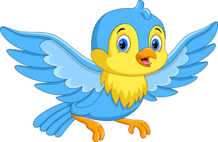 Vector illustration of cute cartoon little bird flying isolated on white backgroundのイラスト素材