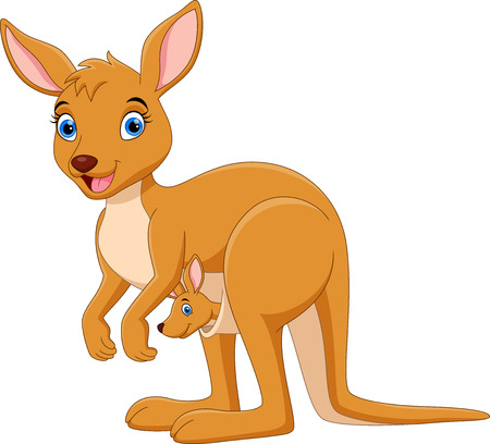 Vector illustration of Cartoon mother kangaroo with a cute baby isolated on white backgroundのイラスト素材