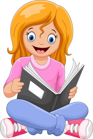 Vector illustration of a Kid Reading a Book isolated on white backgroundのイラスト素材