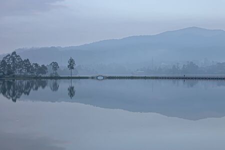 reflection mountain on lakeの写真素材
