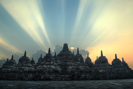 Sunset at Borobudurの写真素材