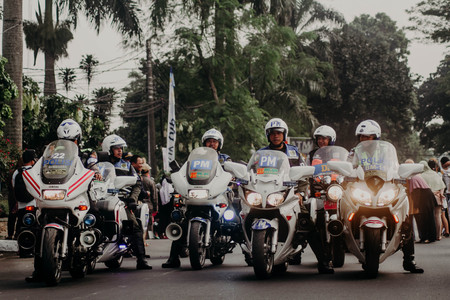 policeman with their motorcyle at Bogor Parade Festivelのeditorial素材