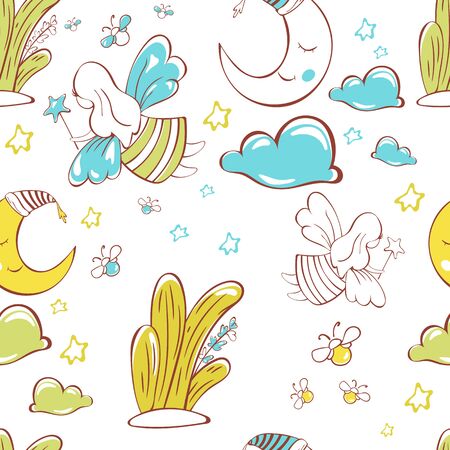 vector illustration. seamless pattern. fairy in the skyのイラスト素材