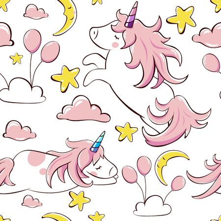 children's vector illustration. seamless pattern. unicornsのイラスト素材