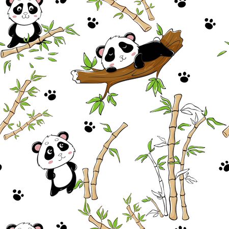 children's vector illustration. seamless pattern with pandasのイラスト素材
