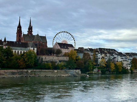 View of the Rhine River in Basel, Switzerland.の写真素材