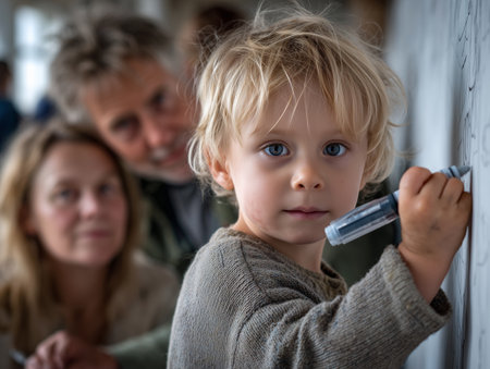 Little boy with a syringe in his hand looking at the cameraの素材