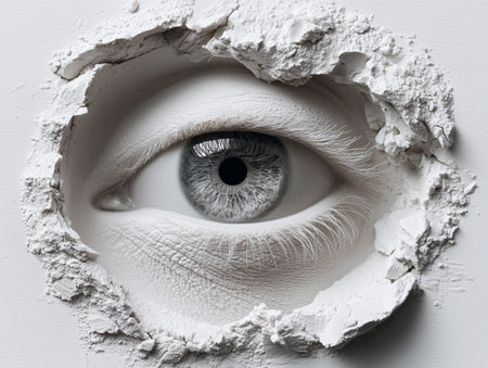 Eye in a hole in the wall. Photo in old color image style.の素材