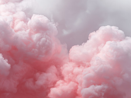 Nature background. Fluffy soft clouds in sky toned pink colorの素材